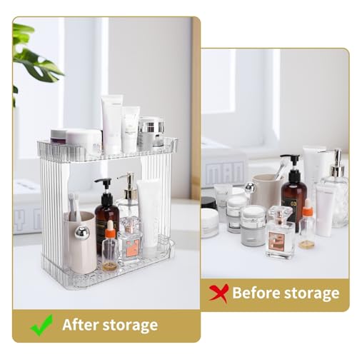 Ayswupt Acrylic 2 Tier Bathroom Counter Organizer,Makeup Organizer for Vanity,Clear Organizer Shelf for Kitchen Sink Countertop Storage,Perfume Tray for Dresser,Decor Tray for Skincare Cosmetics