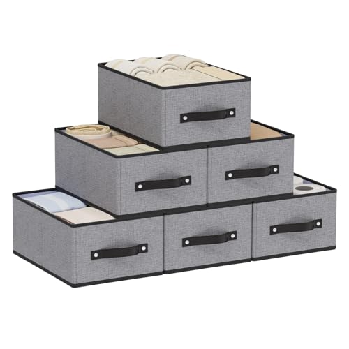 Foldable Storage Baskets, Fabric Drawer Organizers with Handles, Storage Bins for Organizing Shelves, 13 × 9.1 × 5.5 Inch, Gray, 6-Pack - color: Gray, size: Medium -6 Pack