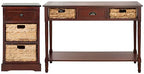 SAFAVIEH Home Collection Carrie Dark Cherry / Natural Wicker 3-Drawer Storage Nightstand Side Table (Fully Assembled) - color: Dark Cherry