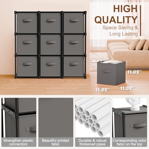 Briwooody 9 Cube Storage Organizer Bins with Shelf 11'' Toy Storage Box Back to School Dorm Organizers Fabric Unit for Playroom Book (Grey) - color: Grey