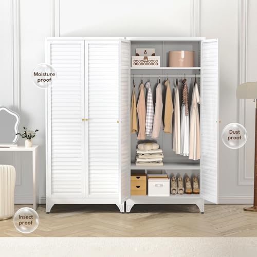 UNICOLY Metal Wardrobe Closet, 71'' Wardrobe Cabinet with Hanging Rod, Armoire Wardrobe Closet with 2 Louver Doors, Adjustable Shelves, for Bedroom, Cloak Room, School, Gym, Government, White - color: White, size: 71 Inch Louvered Doors with 0 Drawers