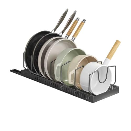pots and pans organizer under cabinet,pot lid organizers inside cabinet holders for kitchen,Horizontal and vertical pulling modes,cast iron storage (Black Vertical pull-out) - size: Black Vertical pull-out