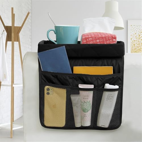 Couch Arm Tray-Couch Arm Cup Holder,Anti-Slip Chair Arm TV Remote Holder for Recliner Sofa Armchair Caddy Bedside Storage Pockets Bag for Pens, Magazines, Snacks, Glasses - color: Black
