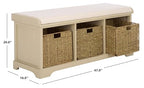 SAFAVIEH Home Collection – Lonan Sand Storage Bench with Seat Cushion, 3 Basket Drawers, Coastal Farmhouse Entryway Design (AMH5733G) - color: Sand