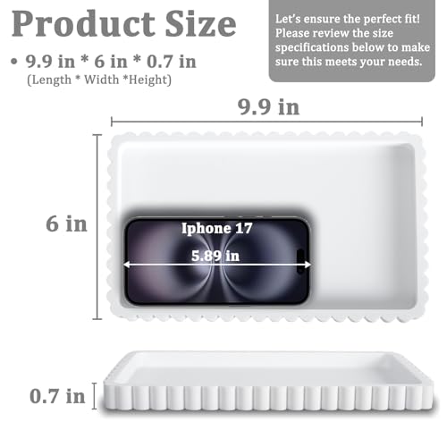 Silicone Bathroom Vanity Tray, Sink Caddy for Dish Soap Dispenser, Sponge Holder for Kitchen Sink, Rectangle Bathroom Countertop Organizer for Perfume, Jewelry, Candle (9.9” * 6”, White) - color: White, size: 9.9" x 6" x 0.7"