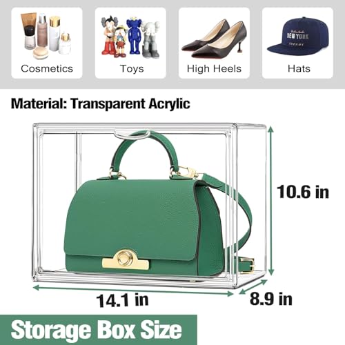X-Large Acrylic Display Case Size 14 Sneaker Shoe Box with Magnetic Lid, Stackable Purse Organizer Handbag Storage Clear Figure Case Large Collectibles Showcase, Protection Organizer, 1 Pack - color: Clear, size: X-Large
