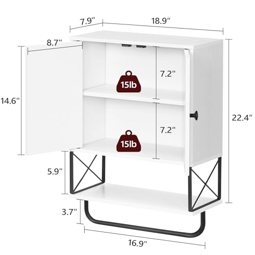 MAHANCRIS Bathroom Wall Cabinet with 2 Door and Adjustable Shelf, Farmhouse Medicine Cabinet with Towel Rack, 3-Tier Wall Mounted Storage Cabinet Over The Toilet for Bathroom, 18.9" L, White - color: White, size: 18.9"L x 7.9"W x 26.1"H