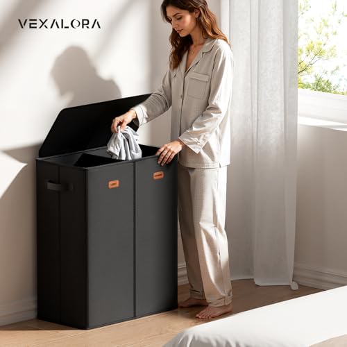 150L Double Laundry Hamper With Lid, Large Clothes Hampers with Removable Bag, Laundry Hamper 2 Section for Bathroom, Bedroom, Laundry Room, Dorm, Black - color: Black, size: 150L - 2 Section