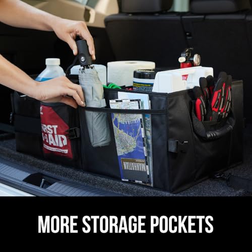 GORILLA GRIP Trunk Organizer for SUV and Cars, Large Capacity Collapsible Car Trunk Storage Organizer, Heavy Duty Car Accessories, Gifts for Mom and Dad, Slip & Water Resistant Multi Compartment Black - color: Black