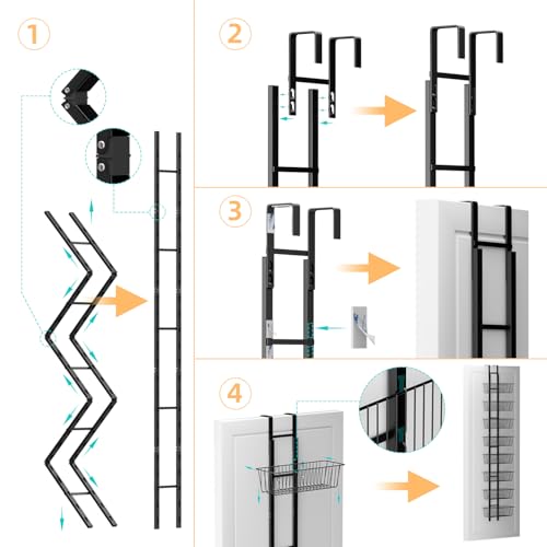 8-Tier Over the Door Organizer with Baskets - Metal Spice Rack Hanging Storage Rack for Pantry, Kitchen, Spices & Laundry, Adjustable Shelves, Heavy Duty Hanging Storage Organizer Door Mount, Black - color: Black, size: 8-Tier