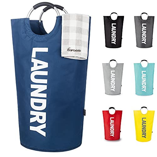 Caroeas 90L Laundry Basket (13 Colors), Waterproof Laundry Hamper, Laundry Bag with Padded Handles, Clothes Hamper Stands Up Well, Collapsible Laundry Basket Easy Storage - color: Navy Blue, size: 90L