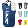 Caroeas 100L Laundry Basket,Large Laundry Hamper, Laundry Bag with Padded Handles, Clothes Hamper Stands Up Well, Collapsible Free Standing Easy Storage Washing Bin (Navy Blue,100L) - color: Navy Blue, size: 100L