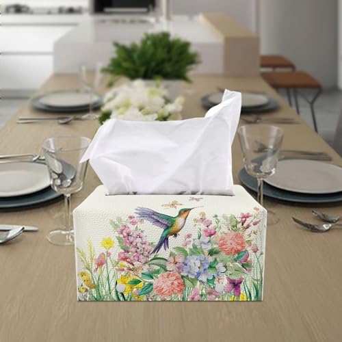 Hummingbird Flower Tissue Box Cover PU Leather Facial Tissue Durable Waterproof Tissue Cover Bathroom Decorative Lightweight Dispenser Box Holder for Dresser - color: Hummingbird Flower