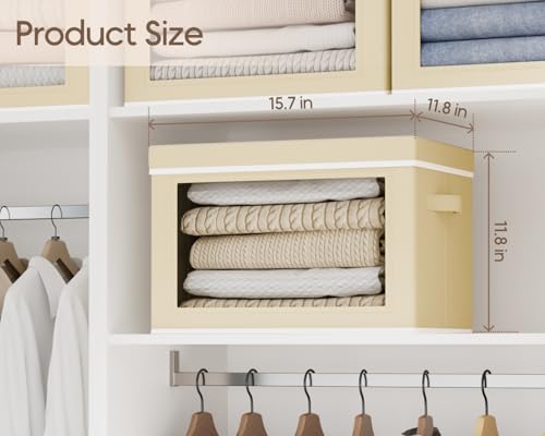 Homsorout Collapsible Storage Bins with Lids - Stackable Storage Boxes with Window, 15.7 Inch Fabric Organizing Bins for Closet, Home & Office Organization Baskets, Beige, 3 Pack - color: Beige, size: XL(3-Pack)