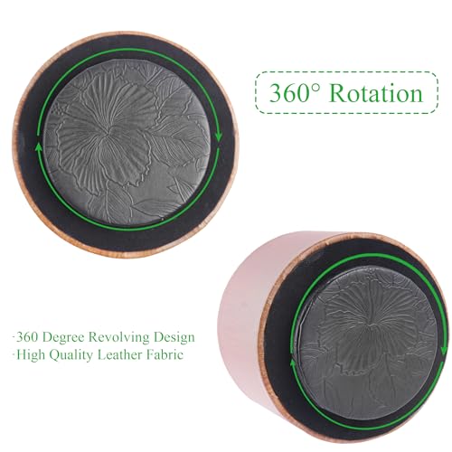 Round Leather Art Supply Organizer,Remote Control Holder,360 Degree Spinning,Multi-Functional Pencil Holder,4 Compartments Desktop Stationary Organizer(1-Thin Wood Ligh Brown) - color: 1-Thin Wood Ligh Brown