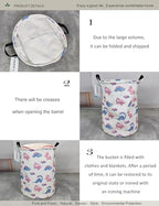 Round waterproof laundry basket,foldable storage basket,laundry Hampers with handle,gift basket,suitable for children's room and toy storage (Pink Dinosaur) - color: Pink Dinosaur