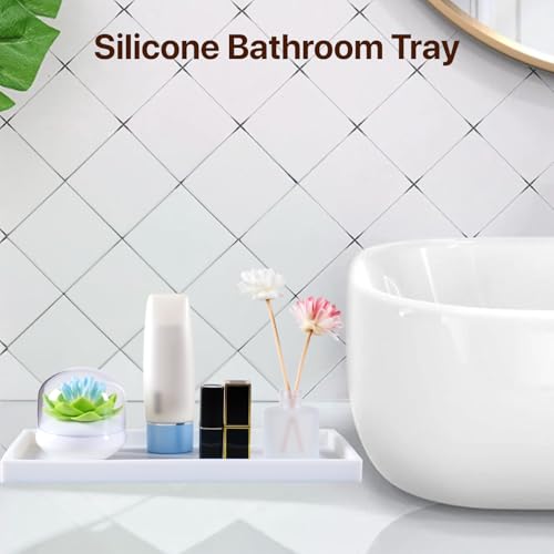 Bathroom Vanity Tray - 2PC (11.8 '' and 8'') Silicone Dresser Jewelry Ring Dish Tank Storage Kitchen Sink Countertop Tray Holder for Perfume Soap Towel Bathroom Trays, White - color: White, size: M+Mini
