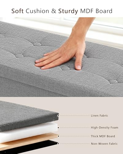 GLAXYFUR 43 Inches Folding Storage Ottoman Bench, Storage Chest, Footrest for Entryway, Living Room, Holds up to 660 lb, Light Grey - color: Light Grey