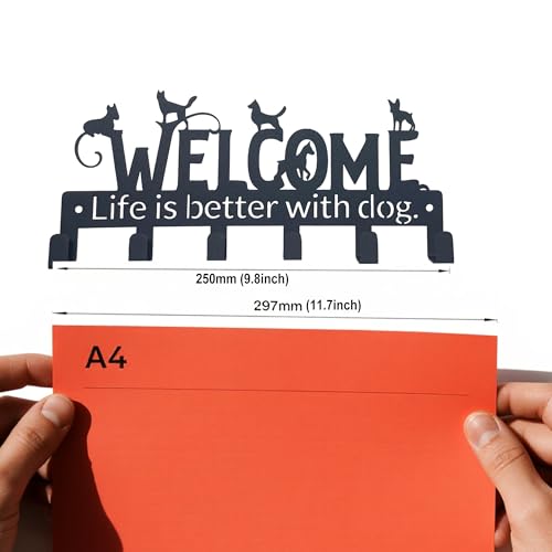 Key Holder Wall Mount with 6 Hooks, Welcome Dogs Key Rack Organizer for Entryway, Kitchen, Office - Rustproof, Waterproof - Easy Installation,Gift for New Homeowners - 9.8inch/25cm - color: Welcome Dog