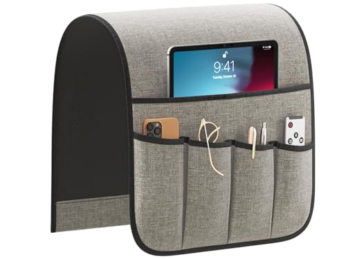Sofa Armrest Organizer Non-Slip Remote Control Holders for Recliner Couch Chair Armchair Caddy with 5 Pockets for Table,Cell Phone,Ipad,Magazines,Books (Lightgrey, 13 x 35 Inch) - color: Lightgrey, size: 13 x 35 Inch