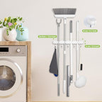 OTraki Broom Holder Wall Mount, No Drill Mop and Broom Organizer with 4 Slots and 5 Hooks, Garden Tool Hanger for Laundry Room Closet Kitchen Garage Storage and Organization