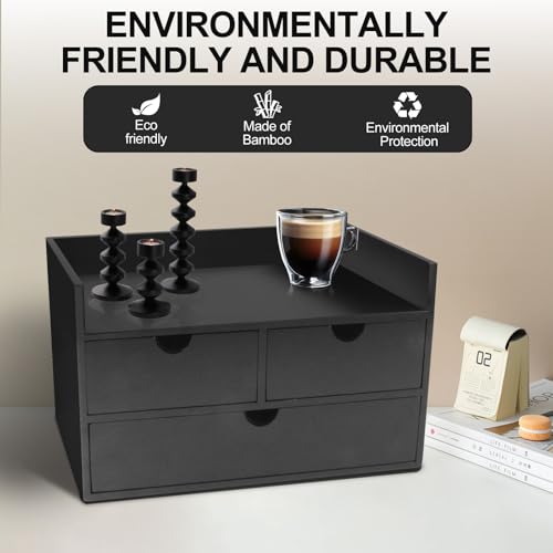 Charmewooden Desk Organizer with Drawers Countertop Drawers Organizer Tabletop Storage Organization Box Home Office Workspace Bathroom Toiletries Supplies (black with shelf) - style: Black with shelf