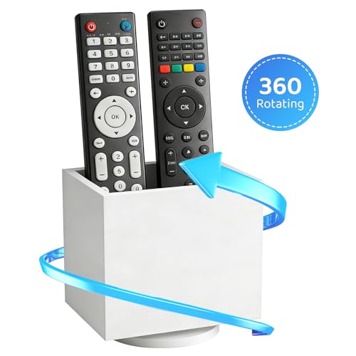360° Rotating Remote Control Holder, Wooden TV Remote Holder for Table, Desk Organizer Caddy Media Storage Box Ideal for Living Room, Bedroom, Office Desk (White) - color: White-1 Slot