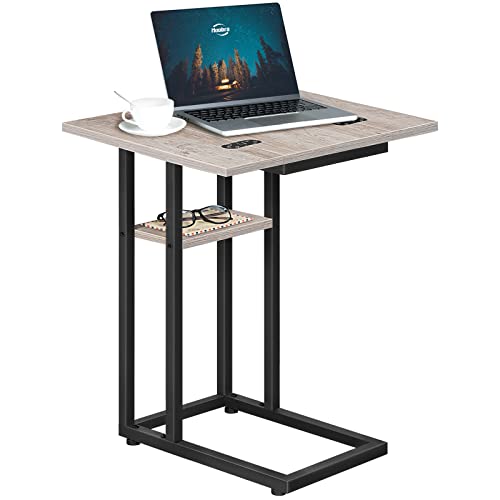 HOOBRO Foldable End Table, C Shaped Side Table with Storage Shelf, Small Snack Table Suitable for Living Room Bedroom Small Spaces, Easy Assembly, Greige and Black BG29SF01 - color: Greige + Black