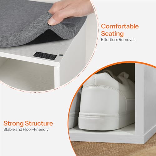 HOOBRO Shoe Storage Bench with Cushion, 39.4" L Entryway Bench with 12 Cubbies, Entryway Hall Tree with Storage, Cubby Shoe Rack Bench with Coat Rack for Hallway, Holds up to 330 lb, White WT112HX01 - color: White + Gray