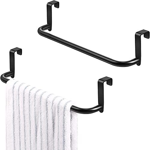2 Pieces Metal Towel Bar Kitchen Cabinet Steel Towel Rack Bar for Hanging on Inside or Outside of Doors, Home Kitchen Bathroom(Black) - color: Black