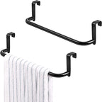 2 Pieces Metal Towel Bar Kitchen Cabinet Steel Towel Rack Bar for Hanging on Inside or Outside of Doors, Home Kitchen Bathroom(Black) - color: Black