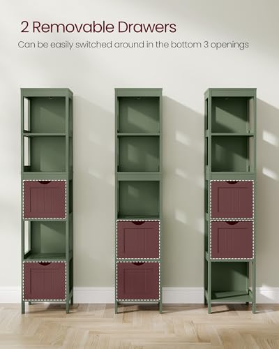 VASAGLE Storage Cabinet, Storage Organizer Rack Stand for Bathroom, Living Room, Multifunctional Corner Unit, 2 Drawers, 55.7 Inches in Height, Forest Green UBBC066C01 - color: Forest Green, size: 55.7"H