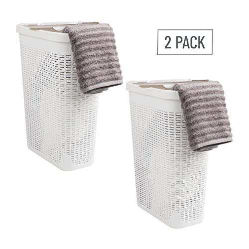 Mind Reader Slim Laundry Hamper with Lid, 40L Clothes Basket, Narrow Tapered Design with Ventilated Cutout Pattern, Plastic, Set of 2, White - color: White, size: Set of 2