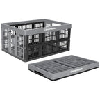 CleverMade Collapsible Utility Crate, Stone, 1PK - 32L (8 Gal) Collapsible Storage Bins, Holds 40lbs Per Bin - Plastic Stackable Grated Wall Utility Containers, CleverCrates Baskets