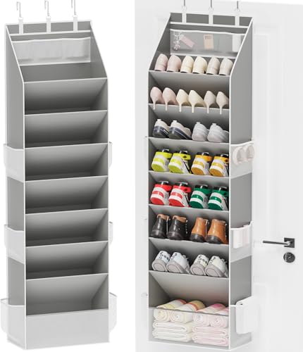 Criusia Shoe Organizer, Over the Door Shoe Organizer, Hanging Closet Shoe Storage with Large Deep Pockets, Fits 16–24 Pairs of Sneakers, Sandals, Boots, Gray - color: Grey