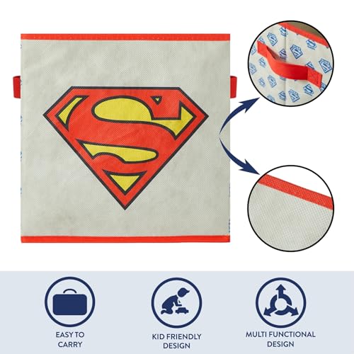 Superman Kids Storage Cubes, 2 Pack Foldable Fabric Bins with Handles, Collapsible Organizer Boxes for Bedroom, Playroom & Nursery, Durable Kids Storage Solution - color: Superman