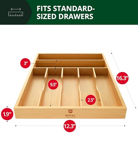ROYAL CRAFT WOOD Luxury Bamboo Utensil Rack and Silverware Organizer, Kitchen Drawer Organizer - Utensil Holder and Cutlery Tray with Grooved Drawer Dividers for Flatware 7 Slot, Natural - color: Natural, size: 7 Slot