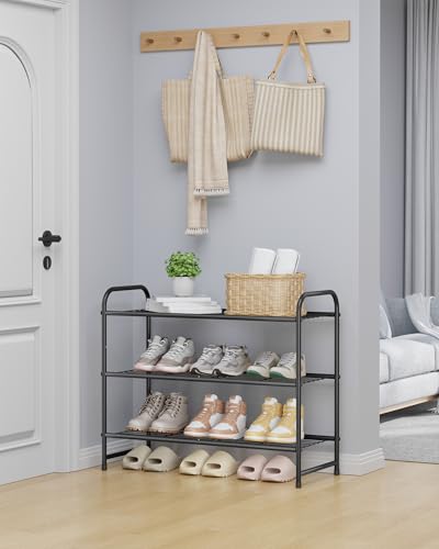 Kitsure Shoe Rack - Stainless Steel Shoe Organizer, Sturdy Shoe Rack for Closet and Front Door Entrance, Free Standing Shoe Shelf, Closet Organizers and Storage, 25.6" Wide - 3 Tier, Black - color: Black, size: 25.6" Wide - 3 Tier