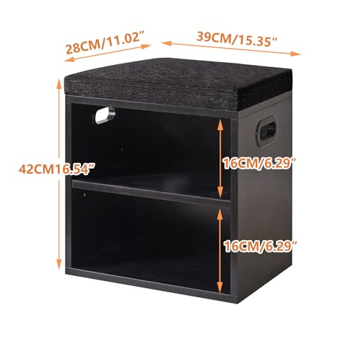 YMYNY Shoe Storage Bench with Cushion, 2 Tier Shoe Rack with Padded Seat, Adjustable Shoe Organizer Cabinet for Entryway, Living Room, Hallway, Closet, Bedroom, 15.4L*11W*16.54H, Black, UHBD028B - color: Black