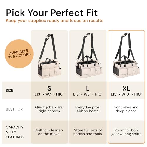 FifthStart Multiuse Cleaning Caddy - Adjustable Straps & Caddy Organizer with Handle - Mesh Base & 9 Pockets Organizer Bag - 5 Dividers & Washable Fabric Cleaning Tote (beige, XL) - color: Beige, size: X-Large