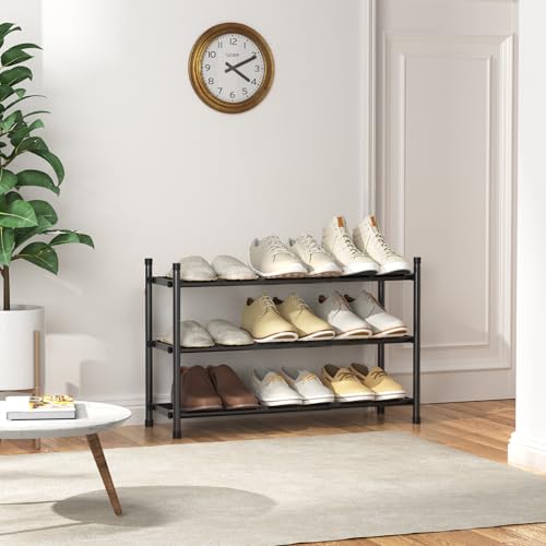 Uneviesyka Expandable Shoe Rack, 3 Tier Shoe Rack for Closet, Stackable Adjustable Standing Metal Shoe Shelf Organizer Storage, Small Shoe Racks for Front Door Entrance、Entryway(Black) - size: 3 Tier