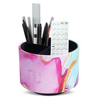 Round Leather Art Supply Organizer,Remote Control Holder,360-degree Rotating Pen Organizer with 4 Compartments(1-Red Green Splash Ink) - color: 1-Red Green Splash Ink
