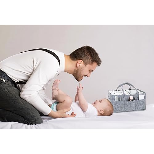 Sammy & Lou Collapsible Light Gray Felt Storage Caddy, Divided Design To Keep Diapers, Wipes And Changing Items Organized, Two Handles, 11.5"D x 6"W x 8"H - color: Light Gray, size: 11.5 in x 6 in x 8 in