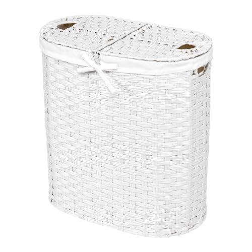 Seville Classics Premium Handwoven Portable Laundry Bin Basket with Carrying Handles, Household Storage for Clothes, Linens, Sheets, White, Oval Hamper - color: White, size: Oval Hamper (1-Pack)