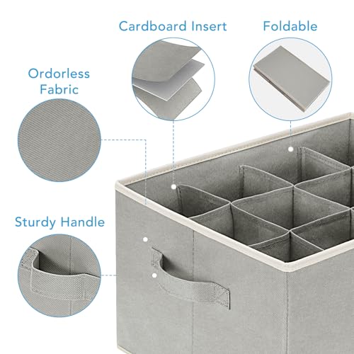 3 Pcs 12 Cell Large Size Pants Organizers for Clothes, Jeans, Sweater, T-shirt, Dress Stackable for Wardrobe Closet Drawer Organizer Storage Bin Container, Grey - color: Grey