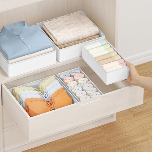 DIMJ Drawer Organizer Clothes Storage - 24 Pack Baby Dresser Organizer for Nursery, Small Fabric Closet Drawer Organizer Bins for Underwears Socks, Foldable Storage Dividers Organization for Bedroom - color: White, size: 24 Pack