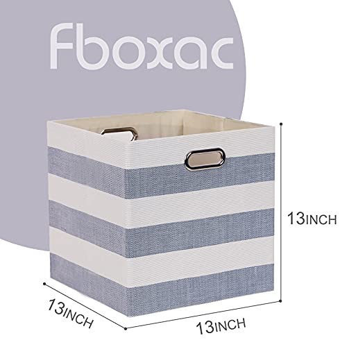 Cube Storage Bins 13×13 Fabric Foldable Box with Handles, Collapsible Organization Basket Set of 4 Large Capacity Drawer for Closet Shelf Cabinet Bookcase Bedroom, Grey-white Stripes - color: Stripes