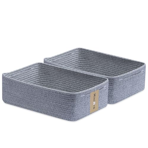 MiniArk Large Shallow Organizing Baskets 15x11x5.1 Inches - Rope Woven Storage Bins for Bathroom, Shelves, Cube Closet, Mixed Grey 2 Packs - color: Mixed Grey, size: 2pcs-L15×W11×H5.1"