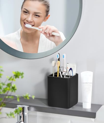 Luxspire Toothbrush Holders, 3 Slots Toothpaste & Toothbrush Holder for Bathroom, Resin Toothbrush Stand, Electric Toothbrush Holder with Drain Hole, Bathroom Organizer Countertop, Matte Black - color: Matte Black, size: 3 Slots