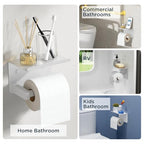 FORIOUS Toilet Paper Holder with Shelf, Adhesive or Screw Wall Mount Toilet Paper Roll Holder for Bathroom, Rustproof 304 Stainless Steel Toilet Roll Tissue Holder Dispenser with Shelf (1, White) - color: White